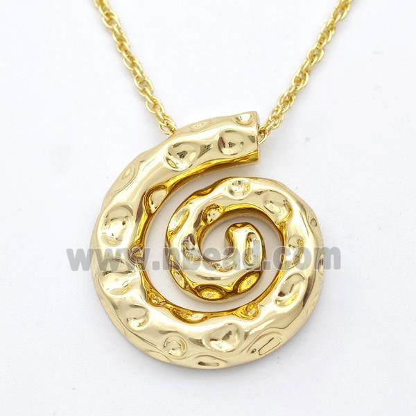 Copper Nautilus Necklace Spiral Shell Hammered Gold Plated