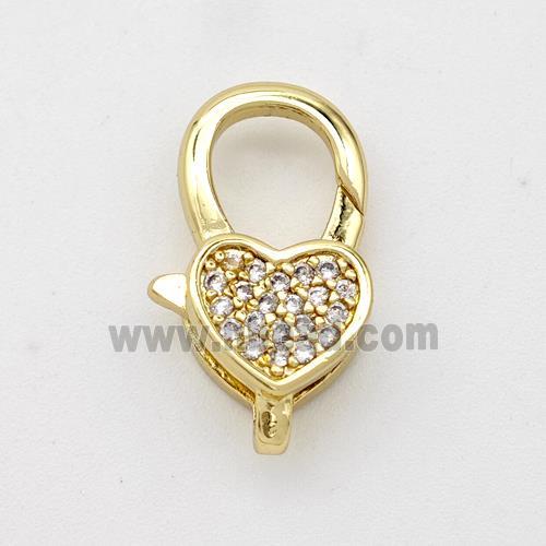 Copper Lobster Clasp Micro Pave Zirconia Heart 18K Gold Plated