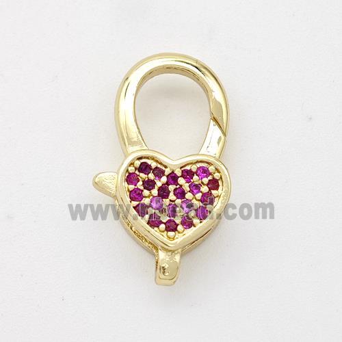 Copper Lobster Clasp Micro Pave Zirconia Heart 18K Gold Plated