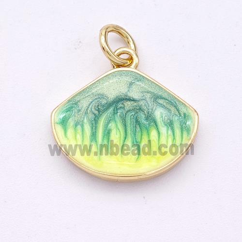 Copper Scallop Pendant Yellowgreen Painted 18K Gold Plated