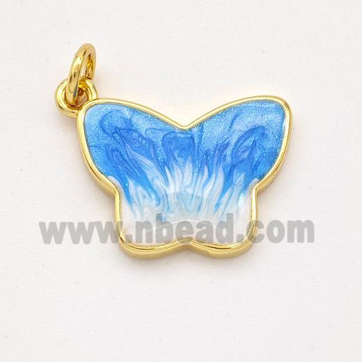 Copper Butterfly Pendant Blue Painted 18K Gold Plated