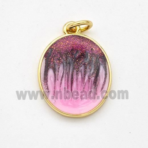 Copper Oval Pendant Painted 18K Gold Plated