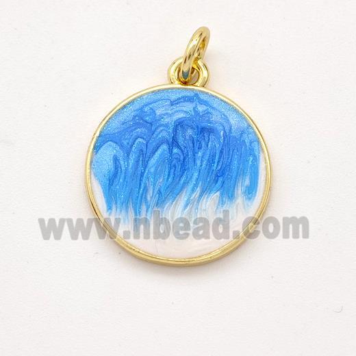 Copper Circle Pendant Blue Painted 18K Gold Plated