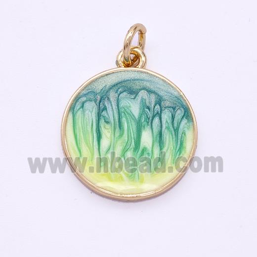 Copper Circle Pendant Yellowgreen Painted 18K Gold Plated