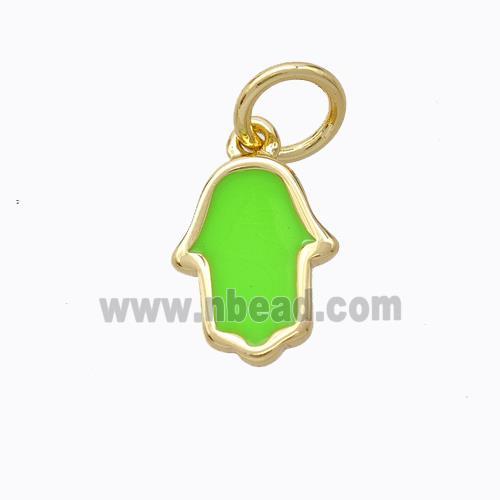 Copper Hamsahand Pendant Green Enamel Gold Plated