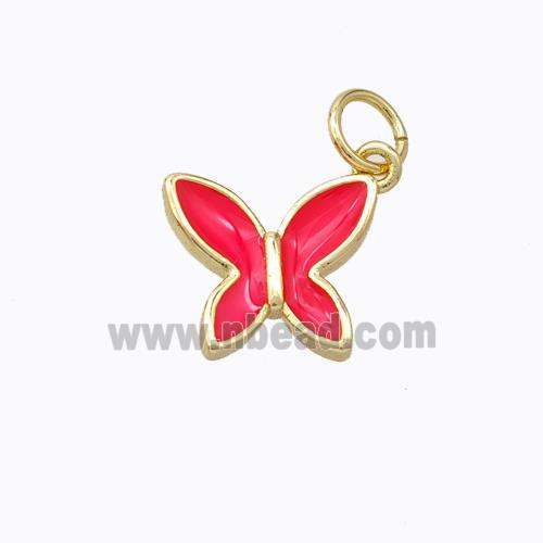 Copper Butterfly Pendant Red Enamel Gold Plated