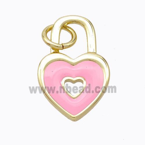 Copper Heart Lock Pendant Pink Enamel Gold Plated