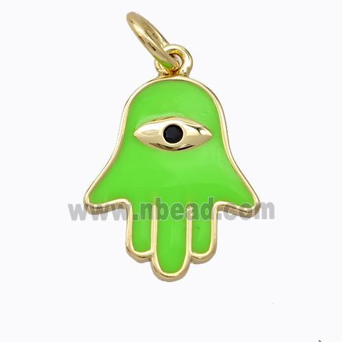 Copper Hamsahand Pendant Green Enamel Eye Gold Plated