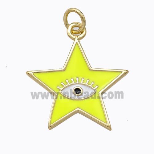 Copper Star Pendant Yellow Enamel Eye Gold Plated