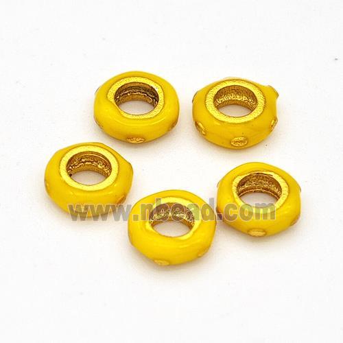 Copper Rondelle Beads Yellow Enamel Large Hole Gold Plated