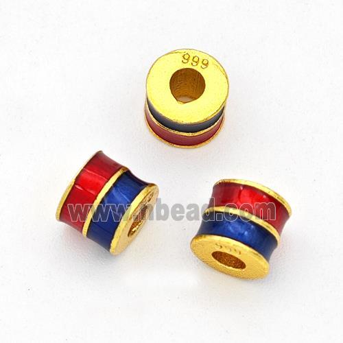 Copper Tube Beads Red Blue Painted Large Hole Gold Plated