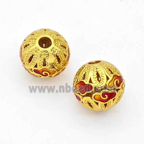 Copper Round Beads Red Painted Cloud Gold Plated