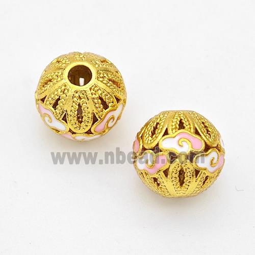 Copper Round Beads Pink Painted Cloud Gold Plated