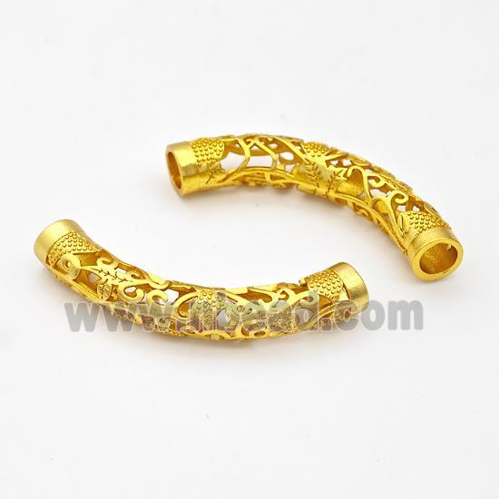 Copper Tube Beads Curving Hollow Large Hole Gold Plated