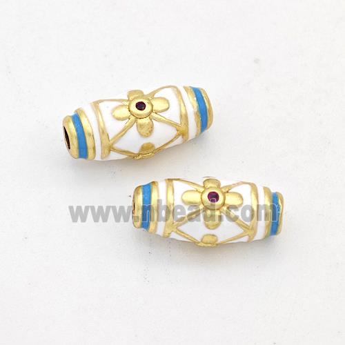 Copper Rice Beads White Enamel Gold Plated