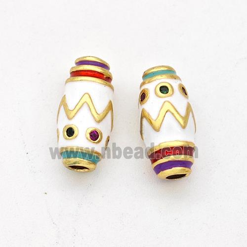 Copper Rice Beads Pave Zirconia White Enamel Gold Plated