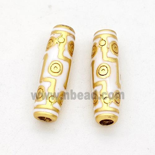 Copper Rice Beads White Enamel Gold Plated