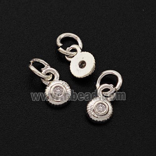 Copper Circle Pendant Pave Zirconia Shiny Silver