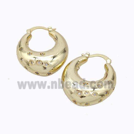 Copper Latchback Earrings Micro Pave Zirconia C-Shape Hollow Gold Plated