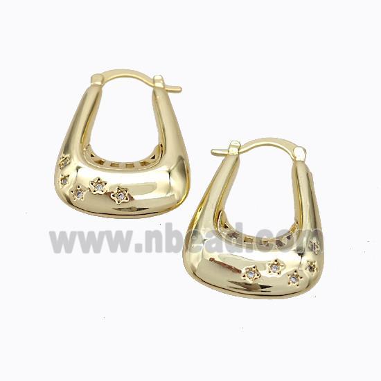 Copper Latchback Earrings Micro Pave Zirconia Bag-Shape Hollow Gold Plated