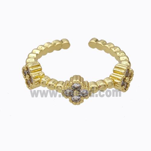 Copper Clover Rings Micropave Zirconia Gold Plated