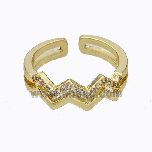 Copper Ring Wave Pave Zirconia Gold Plated