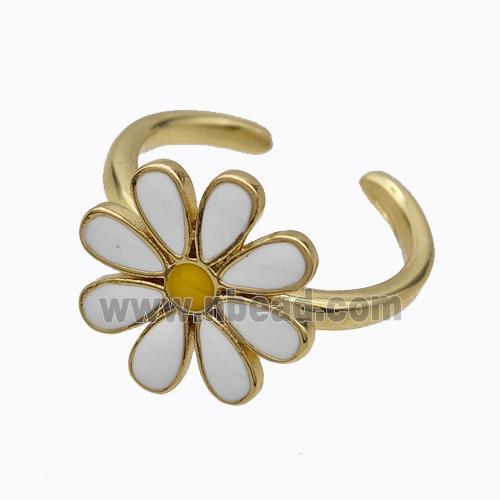 Copper Daisy Rings White Enamel Flower Gold Plated