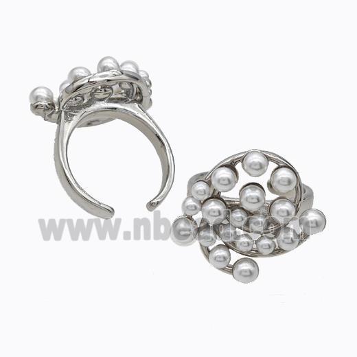 Copper Rings Pave Pearlized Resin Flower Platinum Plated