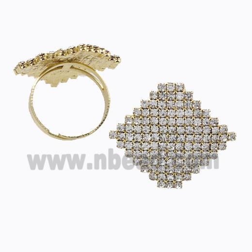 Copper Rings Pave Zirconia Square Adjustable Gold Plated