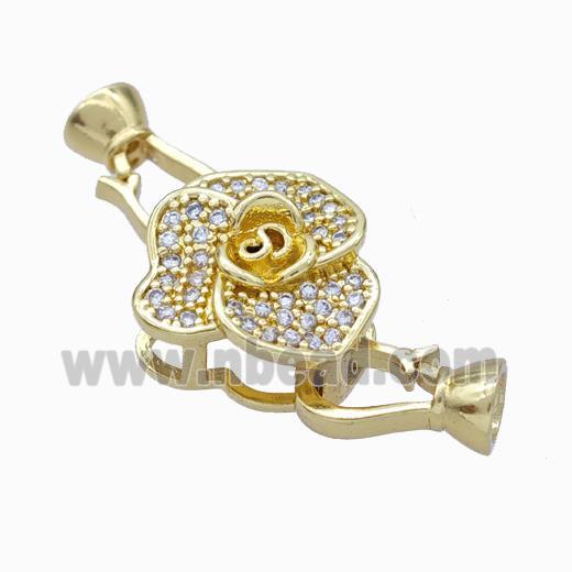 Copper Cordend Clasp Pave Zirconia Flower Gold Plated