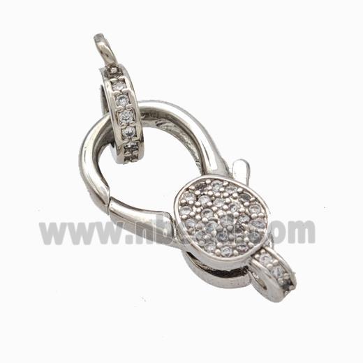 Copper Lobster Clasp Pave Zirconia Platinum Plated