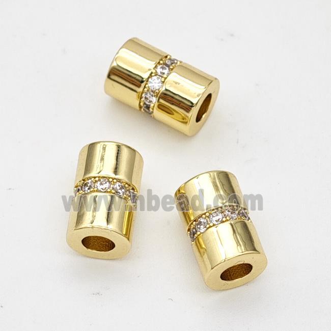 Copper Tube Beads Pave Zirconia Large Hole Gold Plated