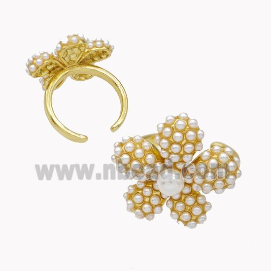 Copper Flower Ring Micropave Pearlized Resin Gold Plated