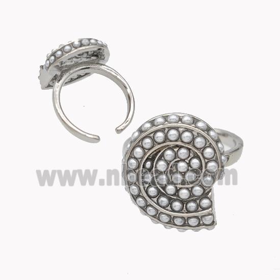 Copper Ring Micropave Pearlized Resin Spiral Shell Platinum Plated