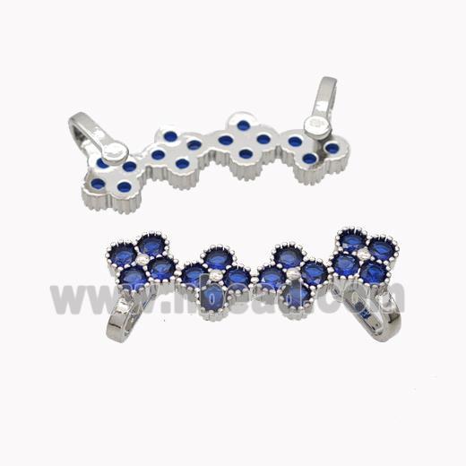 Copper Clover Brooch Micropave Blue Zirconia Platinum Plated