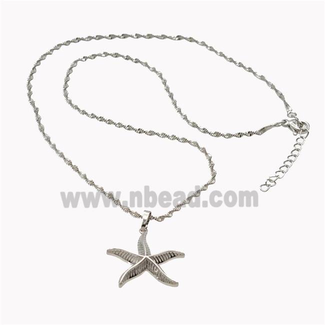 Copper Starfish Necklace Platinum Plated