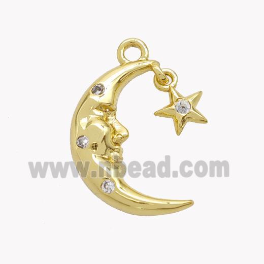 Copper Moon Pendant Pave Zirconia Star Gold Plated