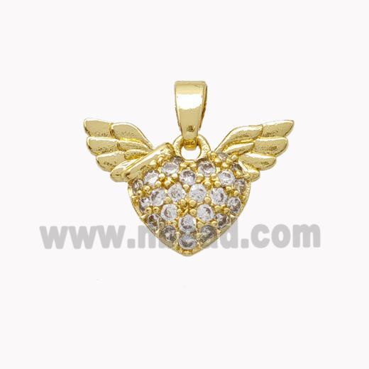 Copper Angel Wings Pendant Pave Zirconia Heart Gold Plated