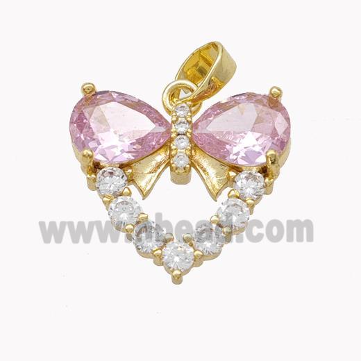 Copper Heart Pendant Pave Pink Crystal Glass Gold Plated