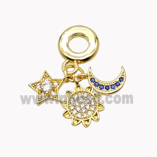 Copper Sun Moon Star Pendant Pave Zirconia Gold Plated