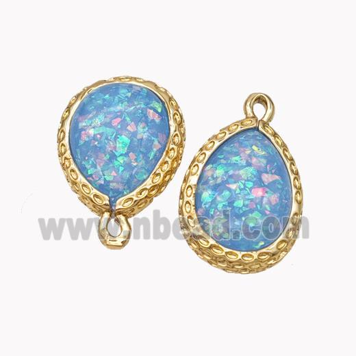 Blue Fire Opal Copper Pendant Teardrop Gold Plated