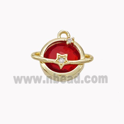 Copper Planet Pendant Pave Red Crystal Glass Gold Plated