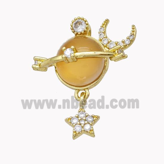 Copper Sun Pendant Pave Yellow Cateye Glass Moon Star Gold Plated