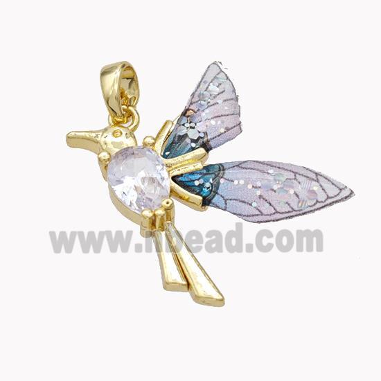 Copper Birds Pendant Pave Zirconia Acrylic Gold Plated