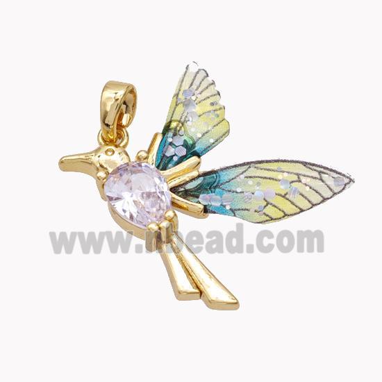 Copper Birds Pendant Pave Zirconia Acrylic Gold Plated