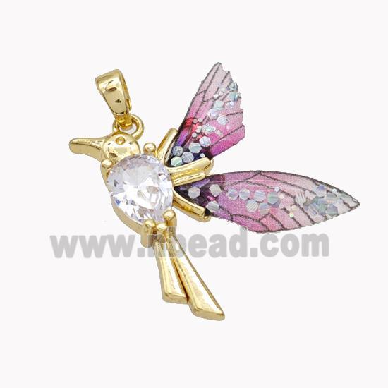 Copper Birds Pendant Pave Zirconia Acrylic Gold Plated