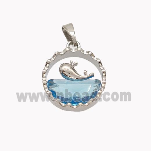 Copper Dolphin Pendant Pave Crystal Glass Platinum Plated