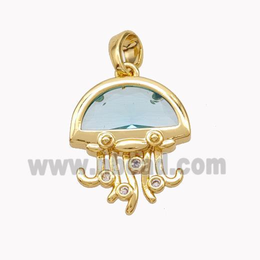 Copper Jellyfish Pendant Pave Crystal Glass Gold Plated