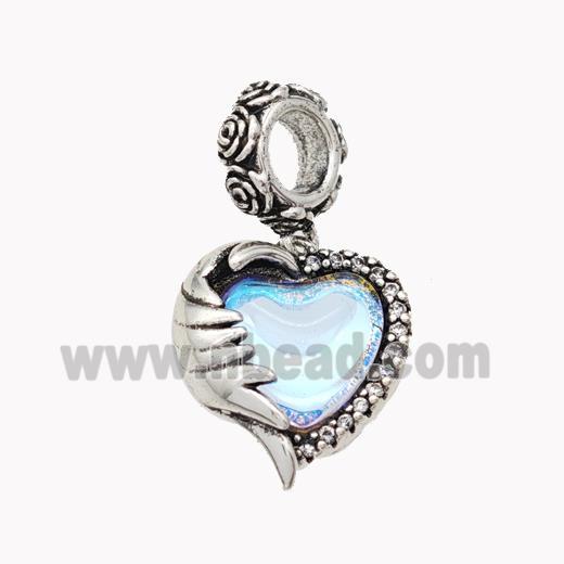 Alloy Heart Pendant Pave Acrylic Antique Silver