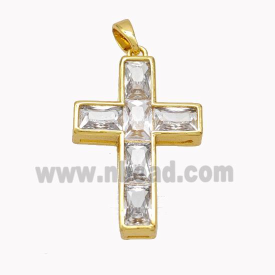 Copper Cross Pendant Pave Crystal Glass Gold Plated